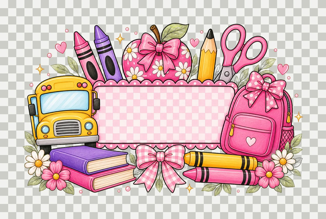 Girly Back to School Name Plate Kids Name Plate Variation D transparency and detail preview thumbnail