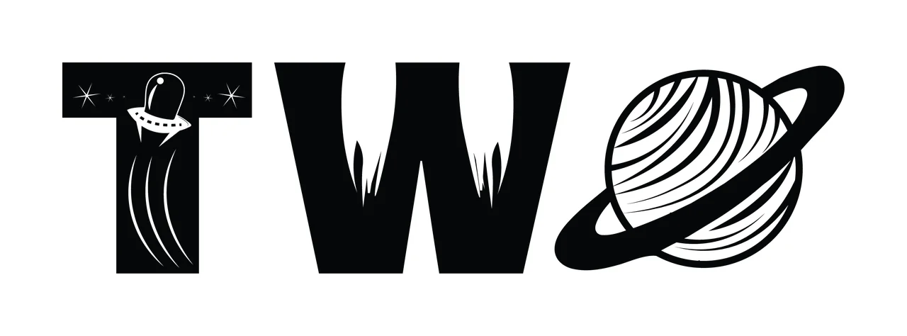 Space Two Text With Spaceship And Planet letters stars black