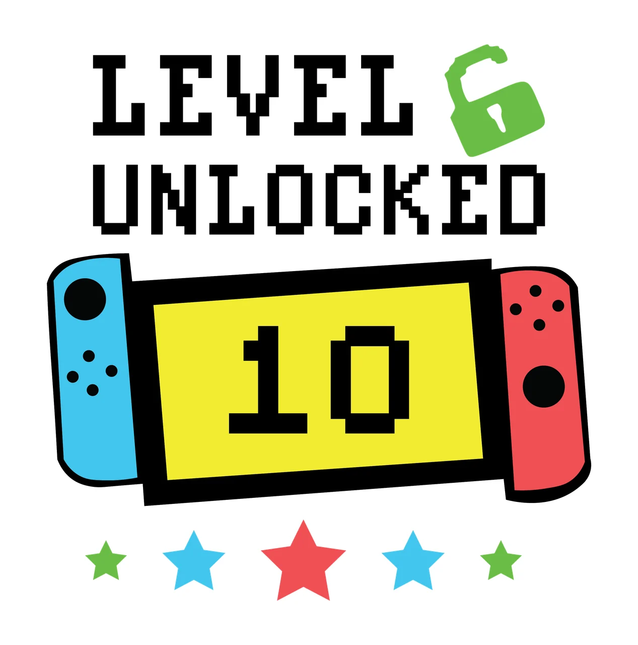 Level Unlocked Text With Open Lock and star symbols Presenting status