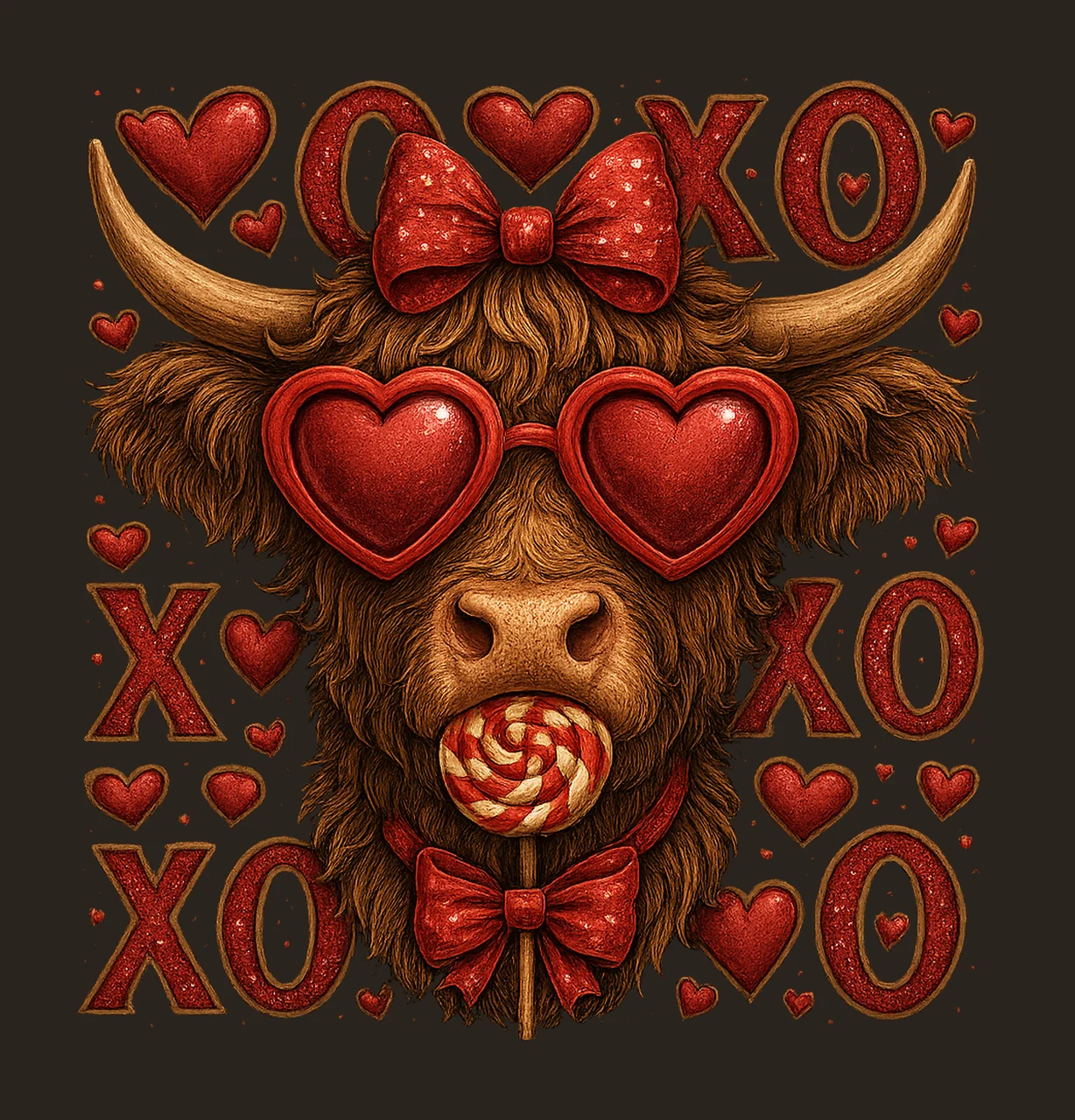 Valentine Highland Cow XOXO Coquette Design Cute Cow contrast preview thumbnail