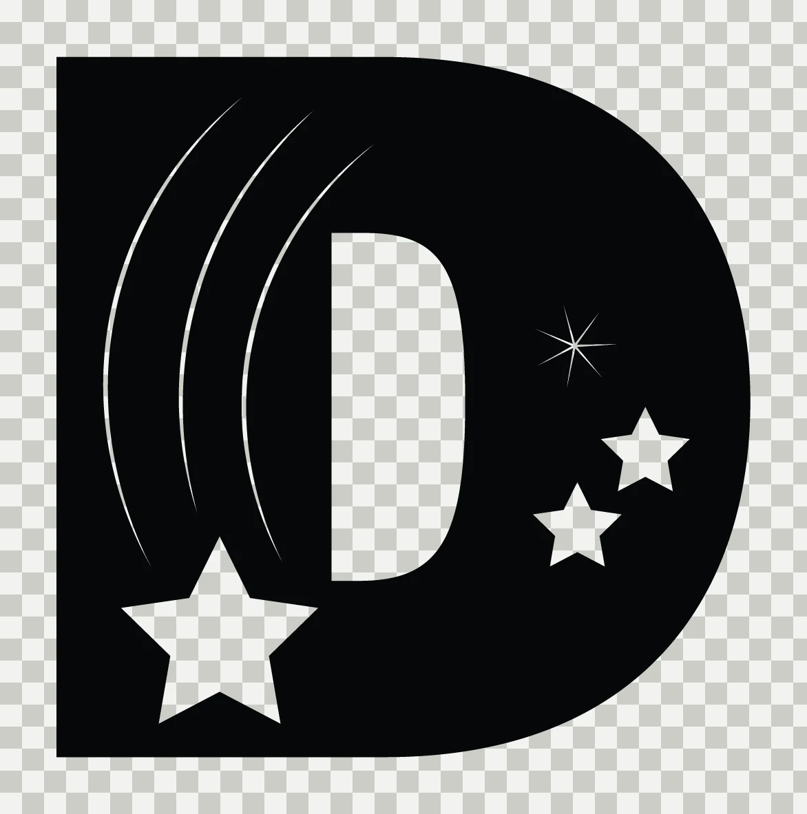 D Letter With Stars And Curved Lines transparency and detail preview thumbnail