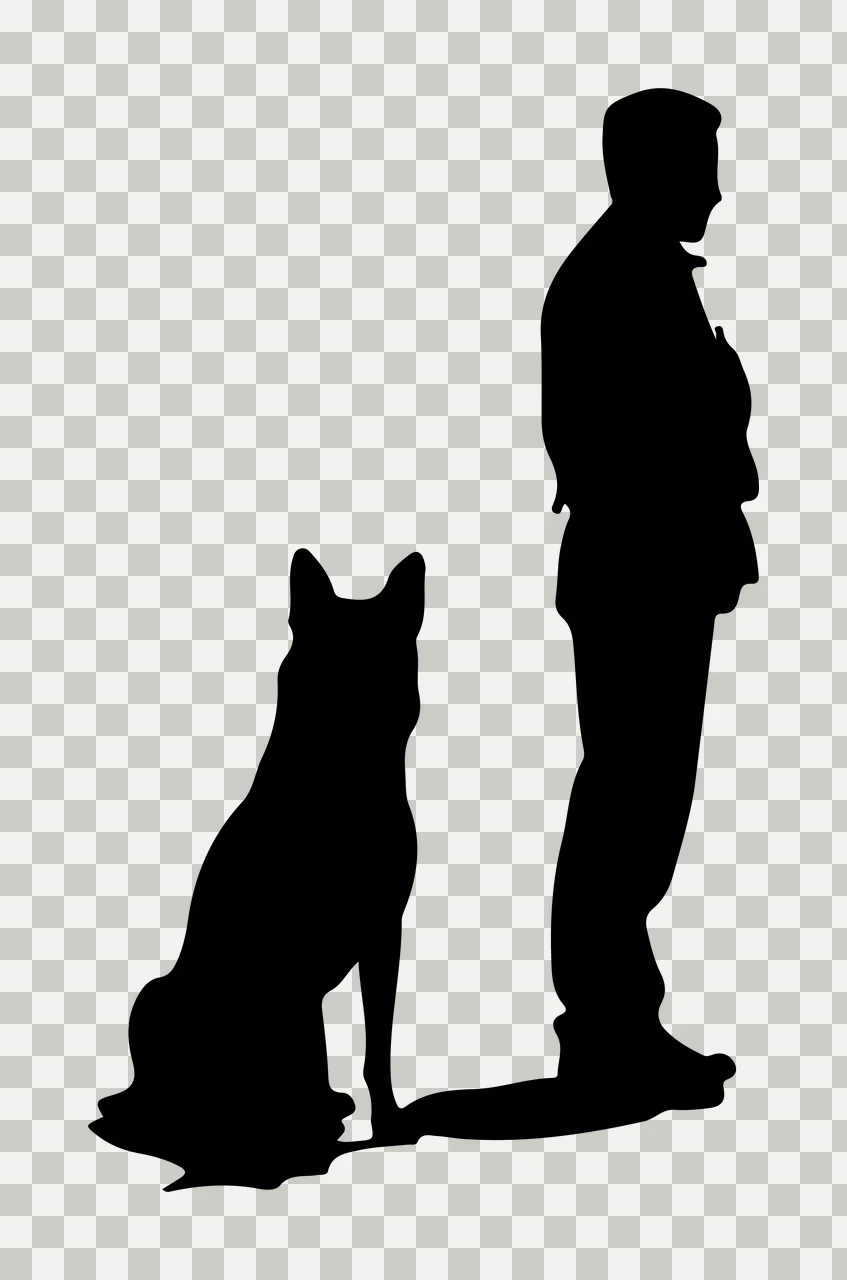 Dog Black Silhouette Of A Person Standing Beside and sitting transparency and detail preview thumbnail