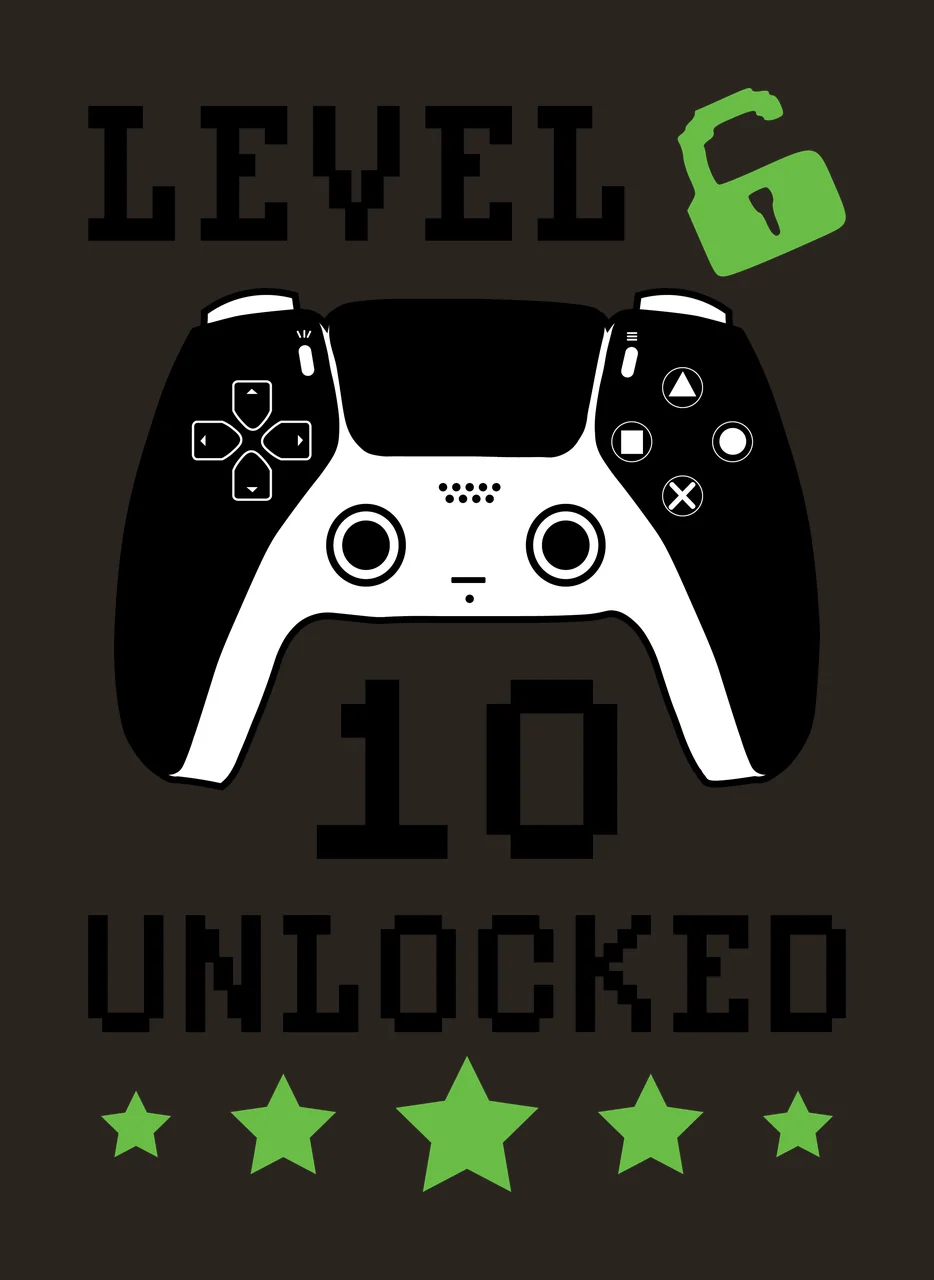 Level 10 Unlocked Video Game controller lock stars pixel art contrast preview thumbnail