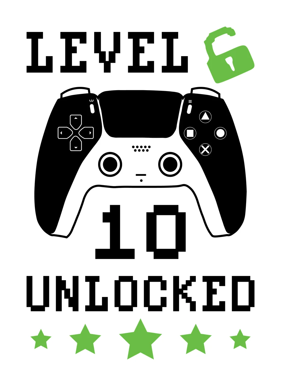Level 10 Unlocked Video Game controller lock stars pixel art