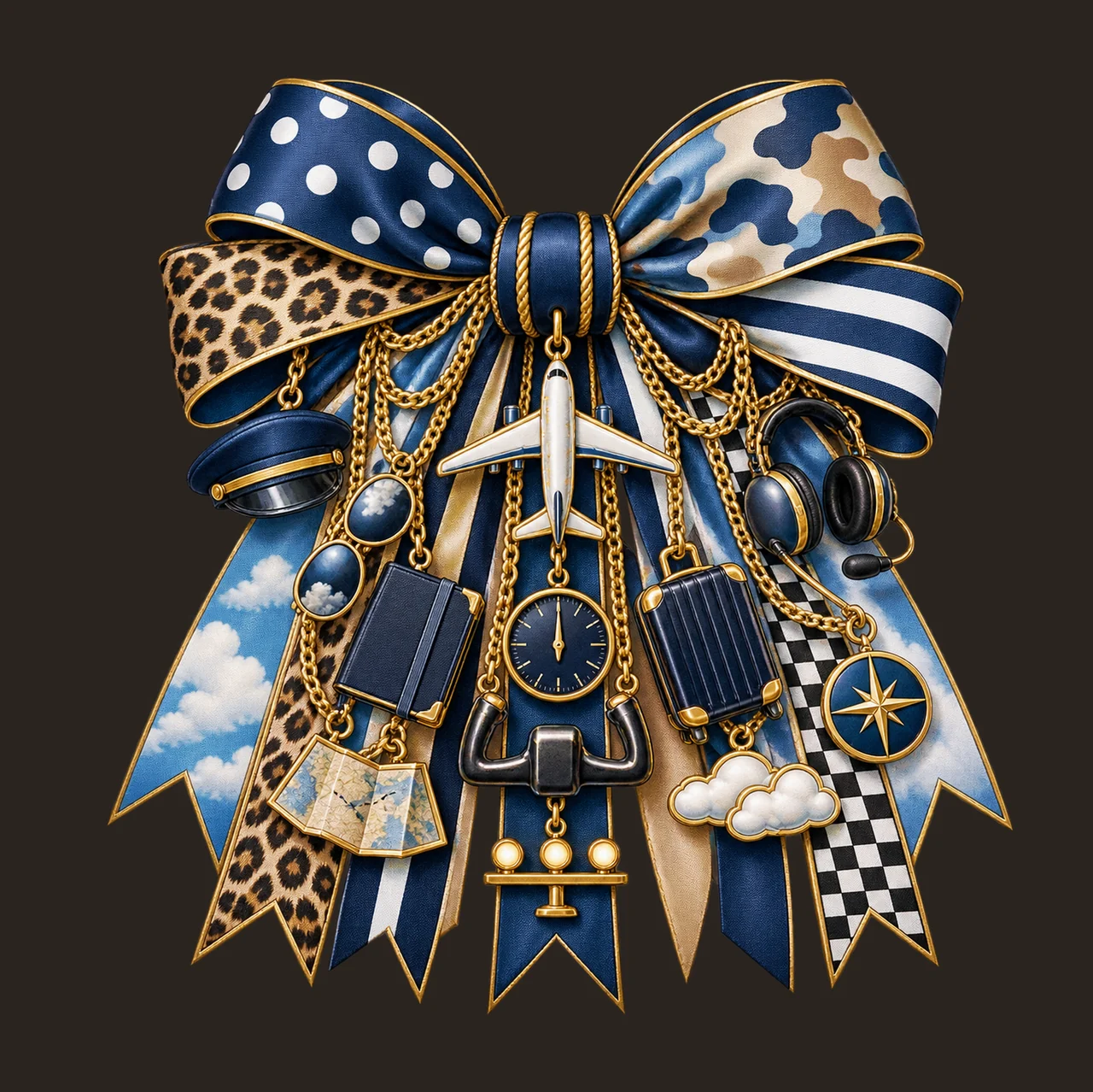Pilot Bow Charm PNG, Gold Chain Charms, Transparent Sublimation Design, Digital Download contrast preview thumbnail
