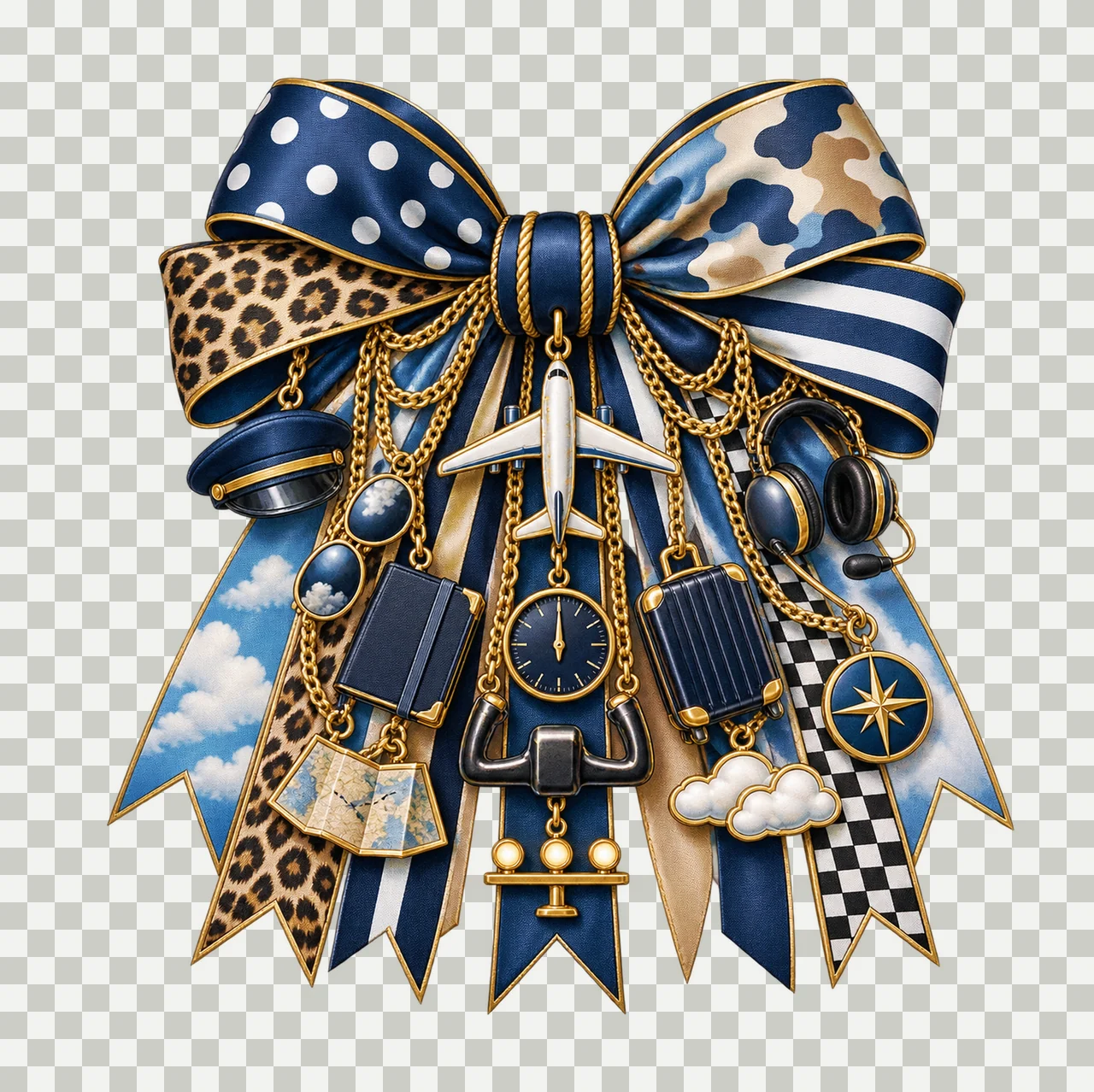 Pilot Bow Charm PNG, Gold Chain Charms, Transparent Sublimation Design, Digital Download transparency and detail preview thumbnail