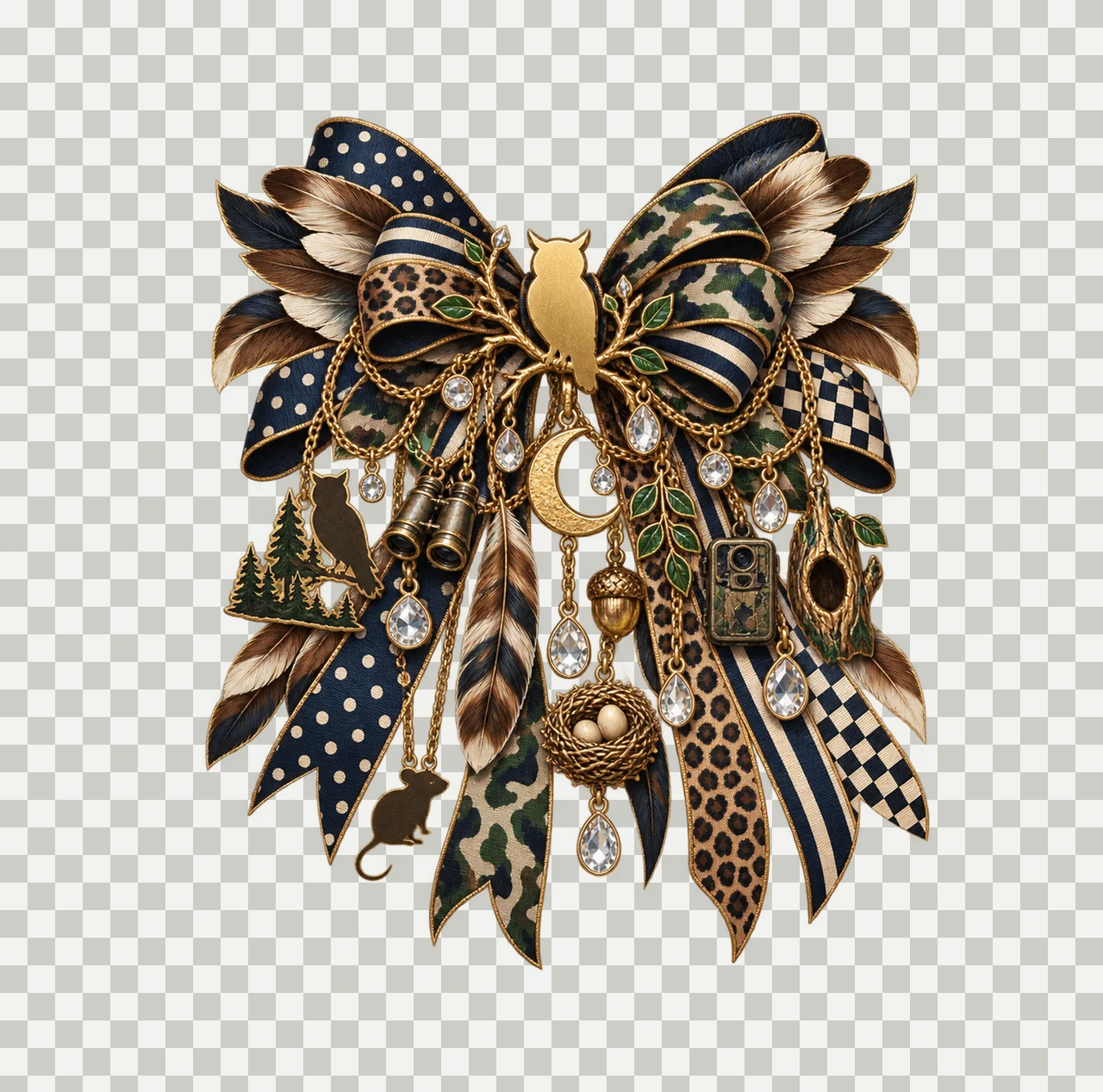 Owl Lover Bow Charm PNG, Gold Chain Charms, Transparent Sublimation Design, Digital Download transparency and detail preview thumbnail