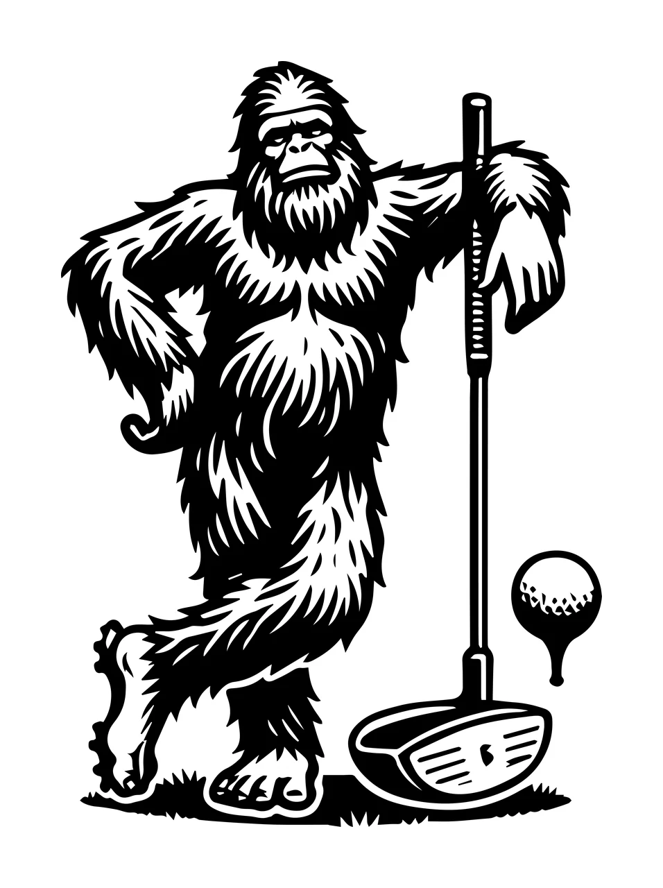 Golf Standing Creature Leaning On Club ball black white outdoors