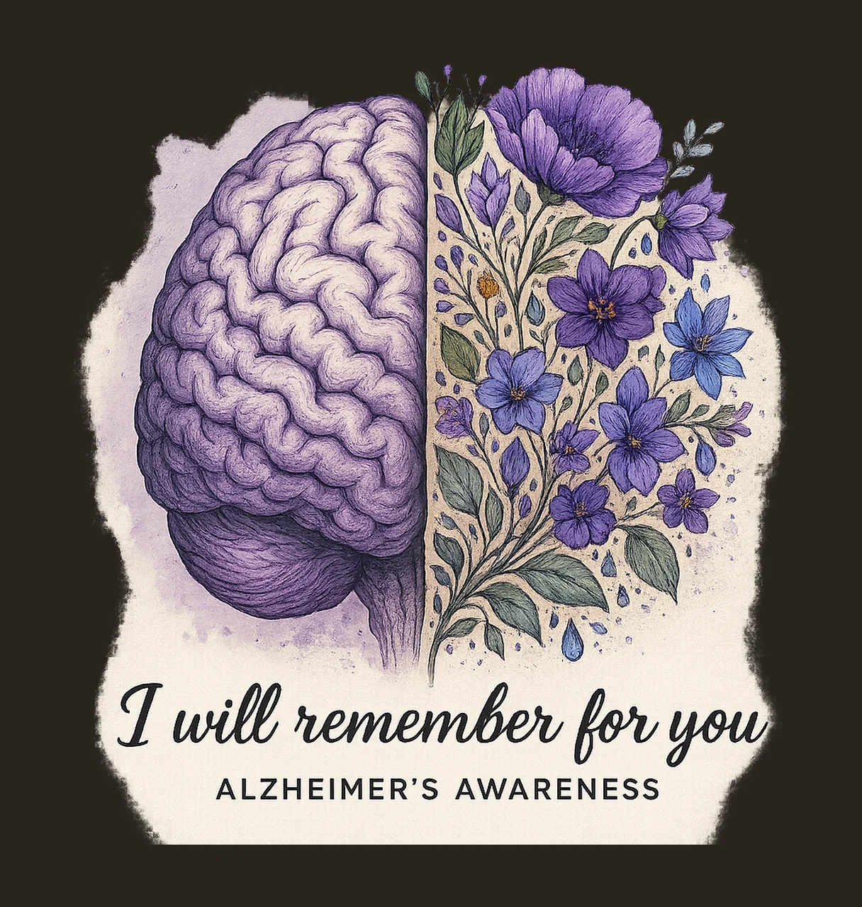 Alzheimers Awareness Brain Floral Purple Ribbon Design contrast preview thumbnail