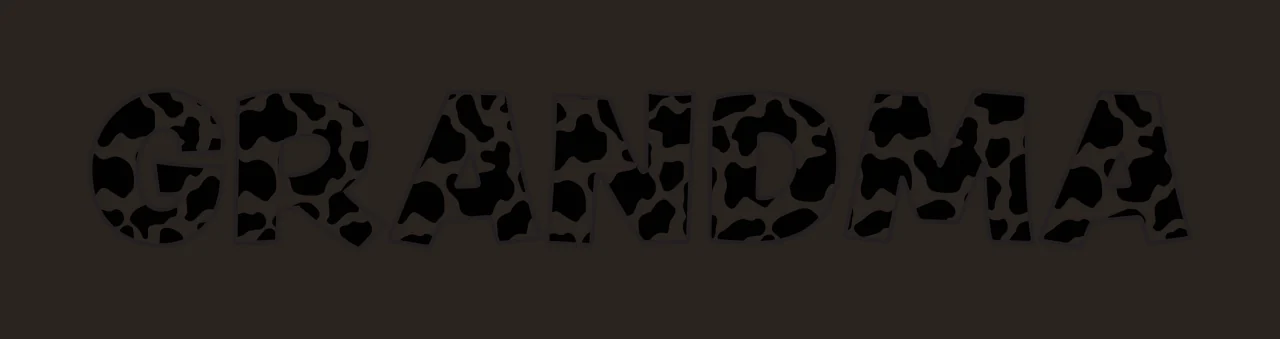 GRANDMA Typography Design with block letters, cow print pattern and black outlines in white contrast preview thumbnail