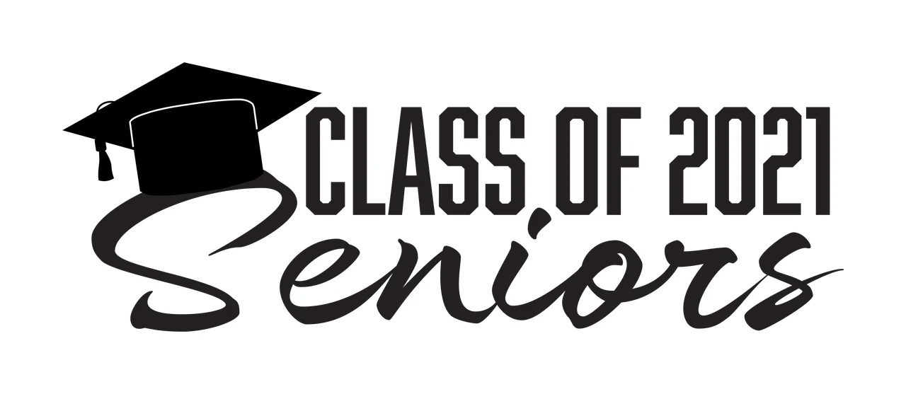 CLASS OF 2021 Seniors Typography Design with black graduation cap with tassel and text 'CLASS OF 2021'
