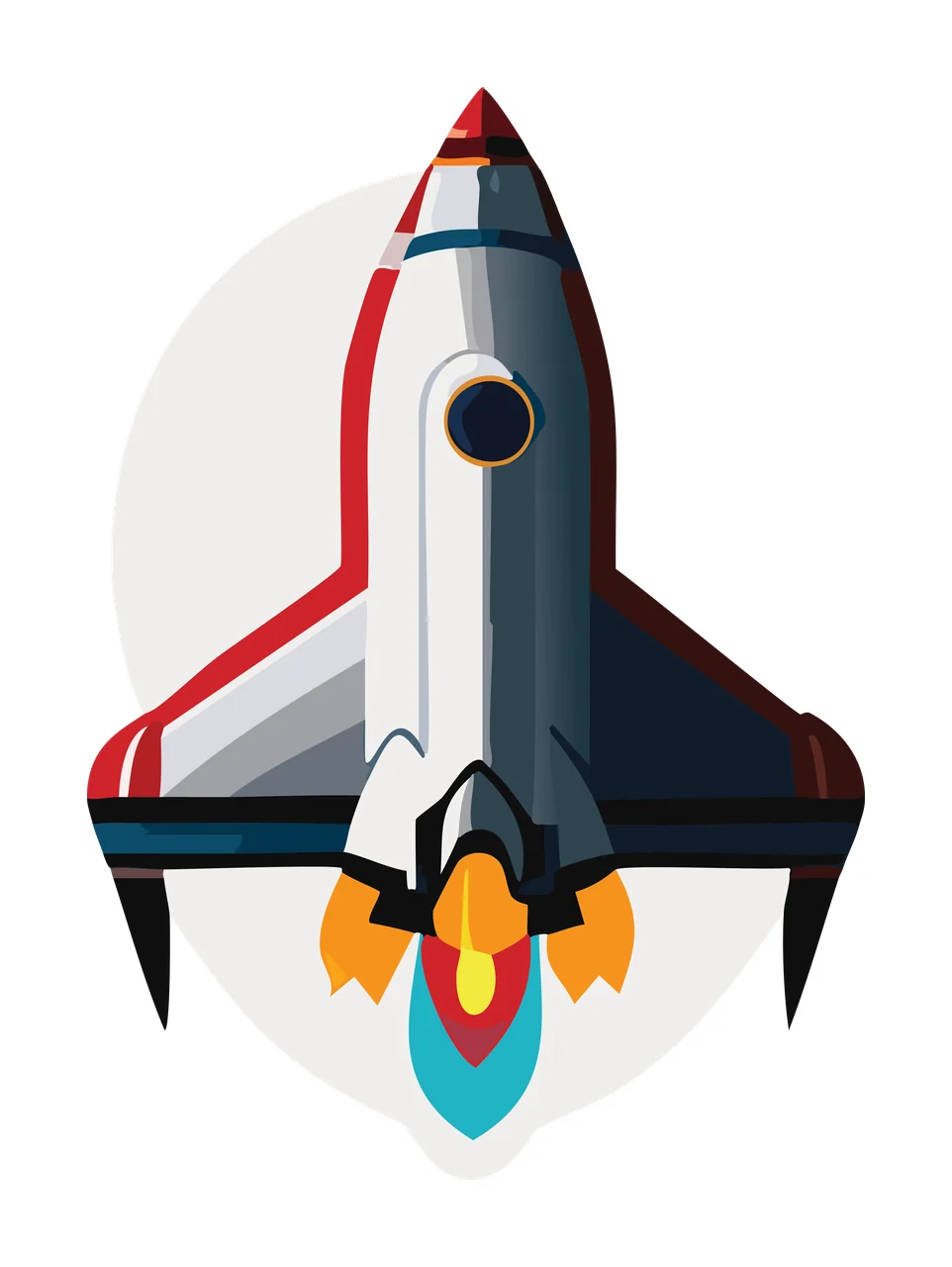 Black Rocket Silhouette On Circle launching line art white