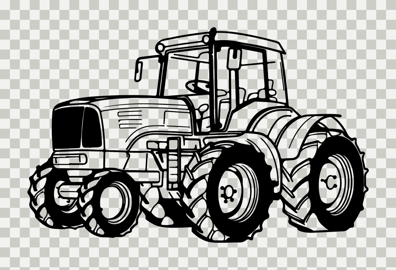 Large Black Farm Tractor Silhouette stationary wheels cabin transparency and detail preview thumbnail