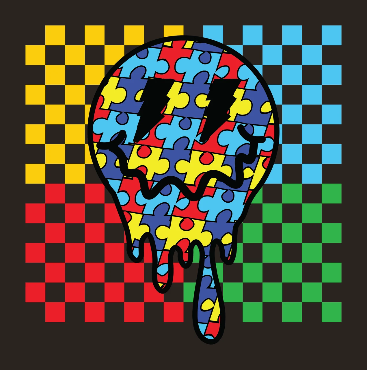 Circle With Dripping Liquid Effect checkerboard pattern drips contrast preview thumbnail