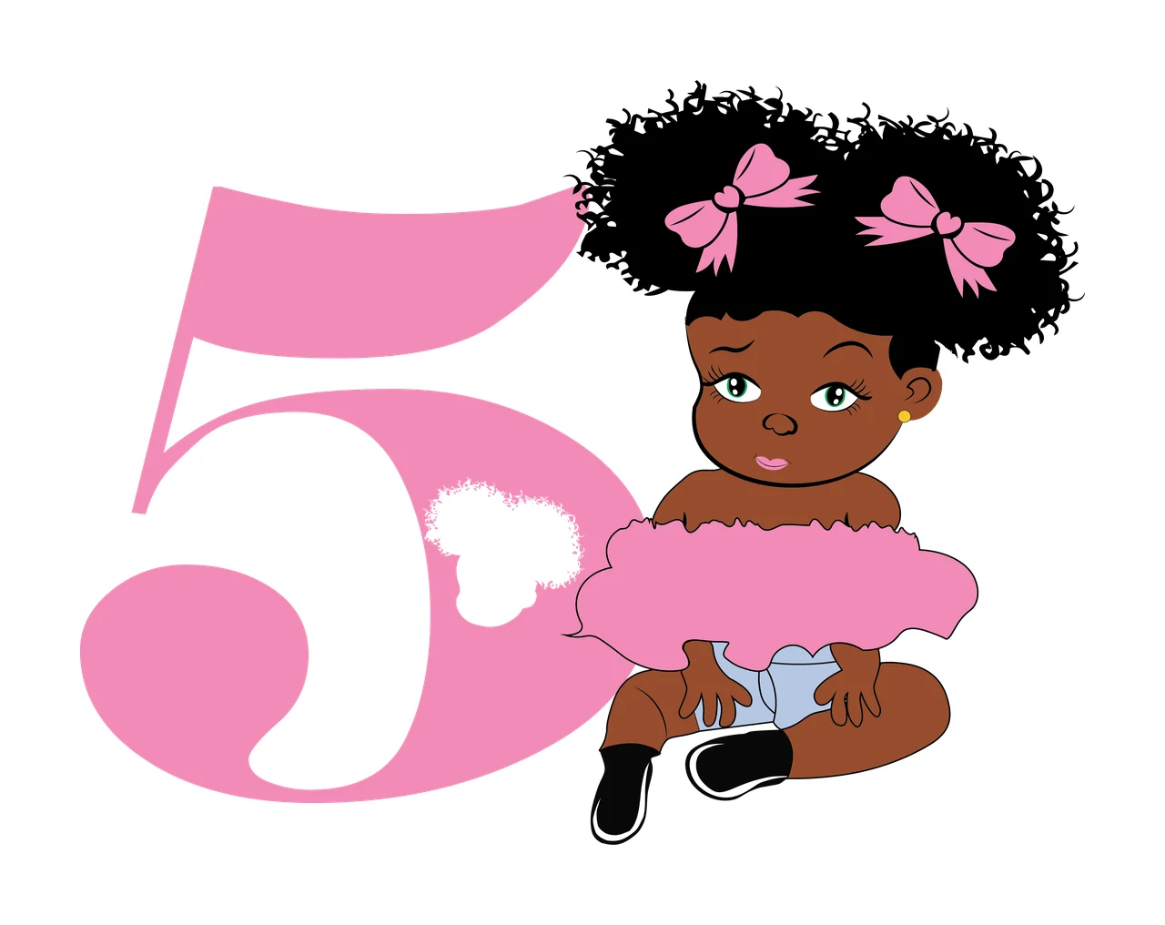 Black 5 Silhouette Of A Curly Haired Figure sitting number five