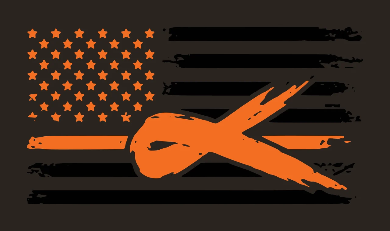 Distressed American flag design with orange awareness ribbon with orange stars and black and white stripes contrast preview thumbnail