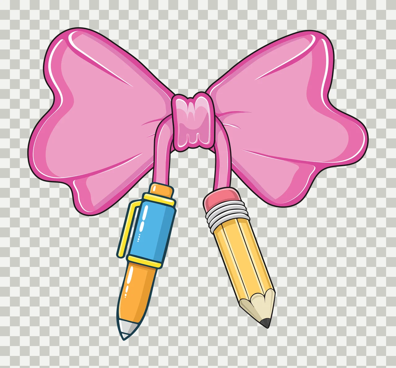 Bow Keychain Hair With Dangling Writing Instruments pen pencil transparency and detail preview thumbnail