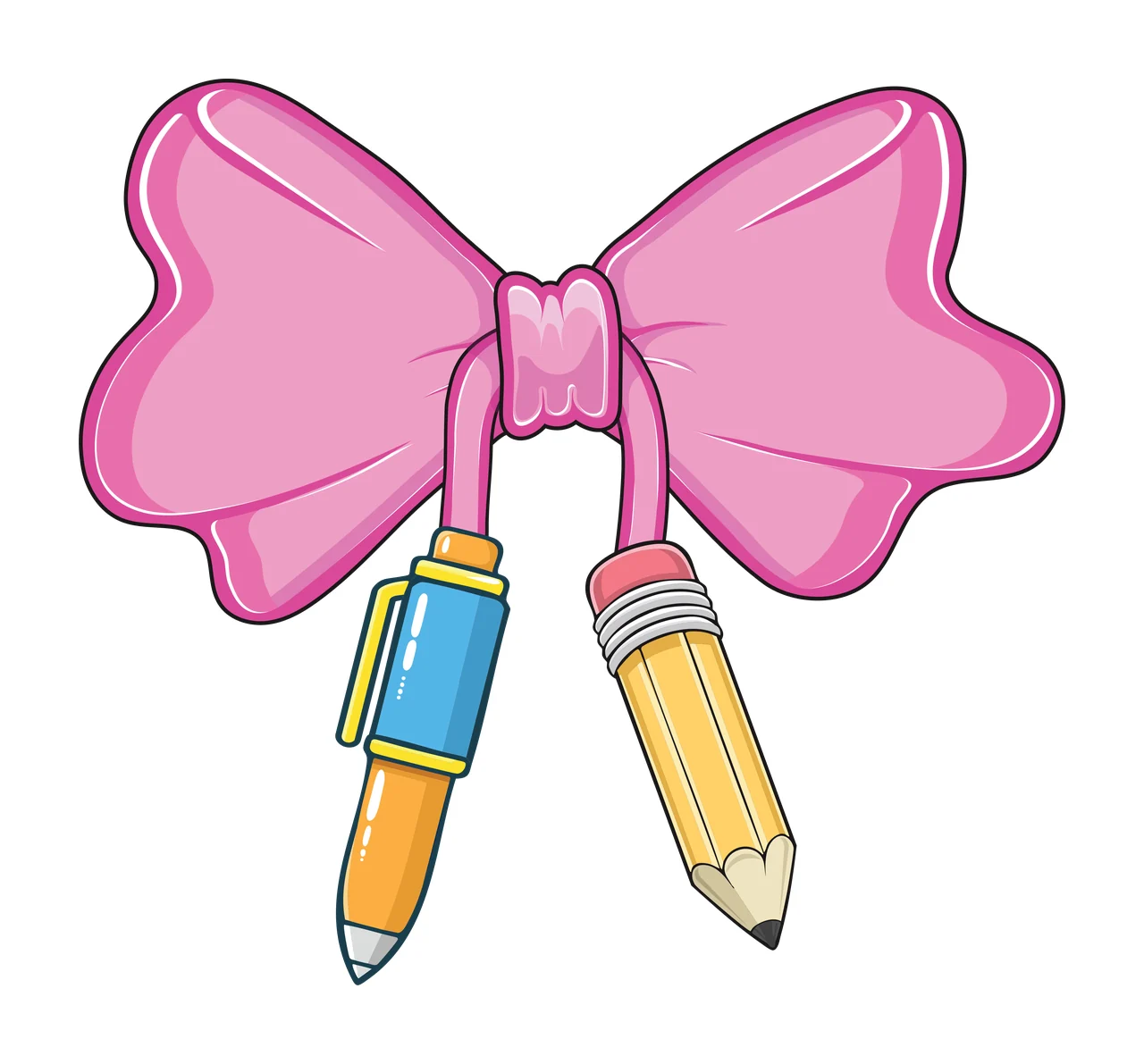 Bow Keychain Hair With Dangling Writing Instruments pen pencil