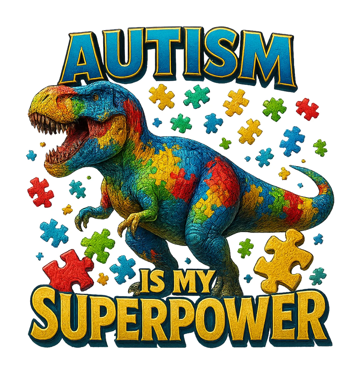 Autism is my superpower Dinosaur Autism Awareness Design Be