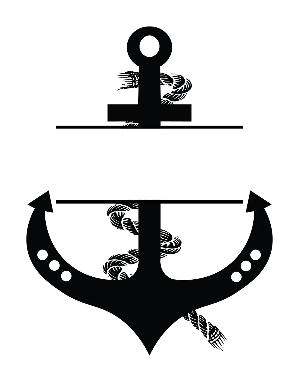 Anchor With Rope And Banner Intertwined Graphic icon black