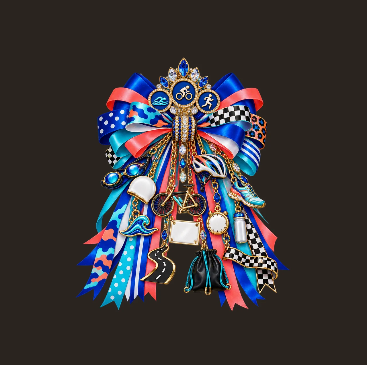 Triathlete Bow Charm PNG, Gold Chain Charms, Transparent Sublimation Design, Digital Download contrast preview thumbnail