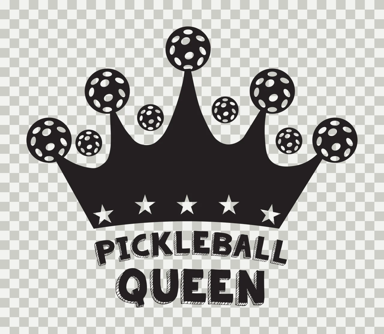 Pickleball Queen Crown With Balls icon star silhouette black transparency and detail preview thumbnail