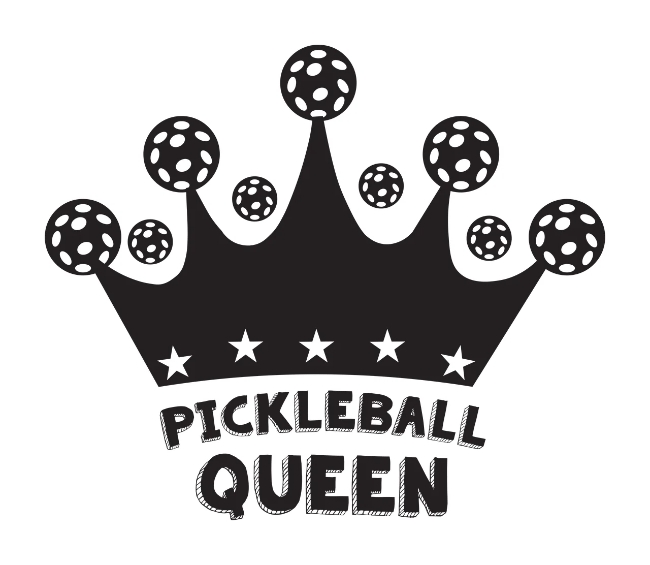 Pickleball Queen Crown With Balls icon star silhouette black