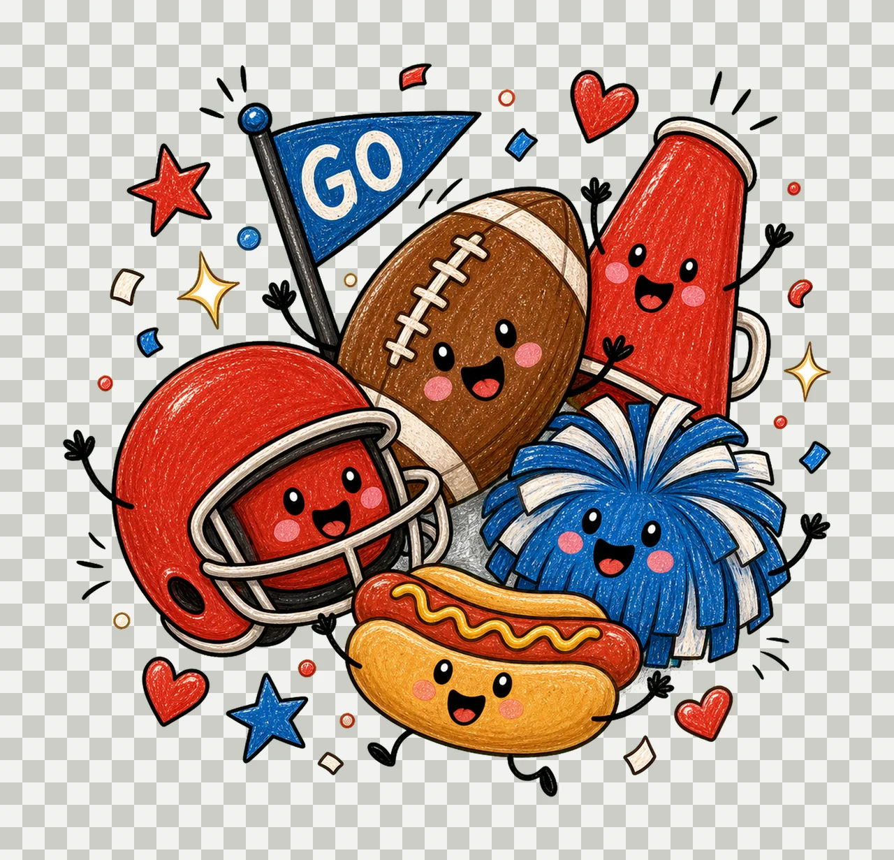Happy Football Doodles Tailgate Game Day Variation E transparency and detail preview thumbnail