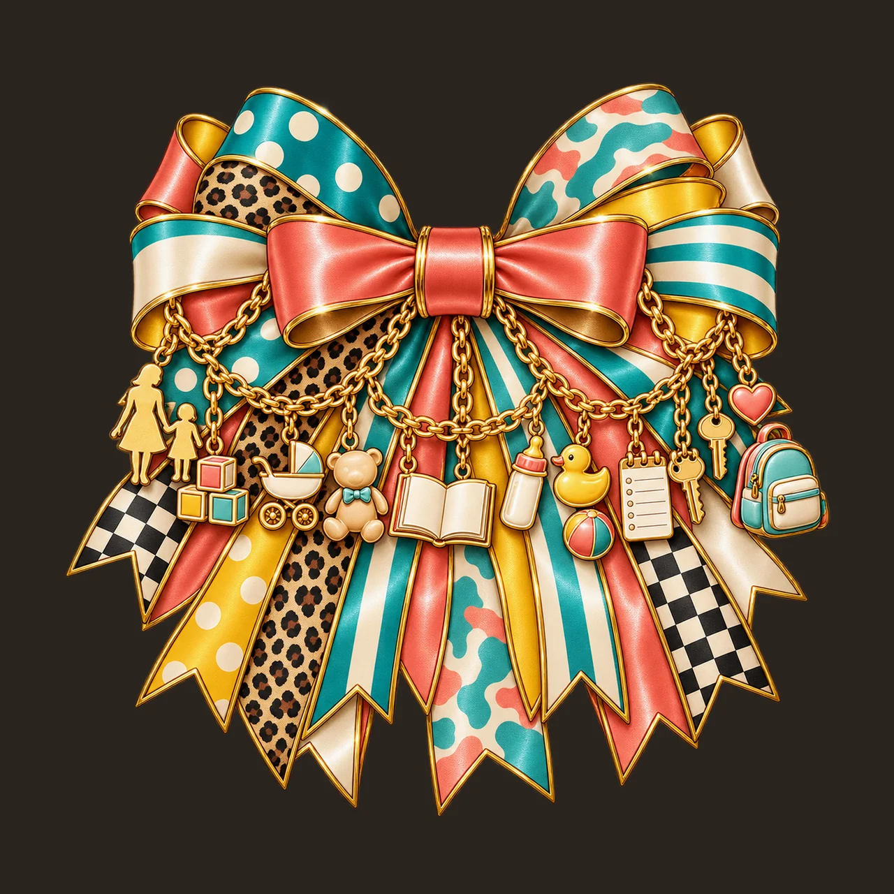Nanny Bow Charm PNG, Gold Chain Charms, Transparent Sublimation Design, Digital Download contrast preview thumbnail