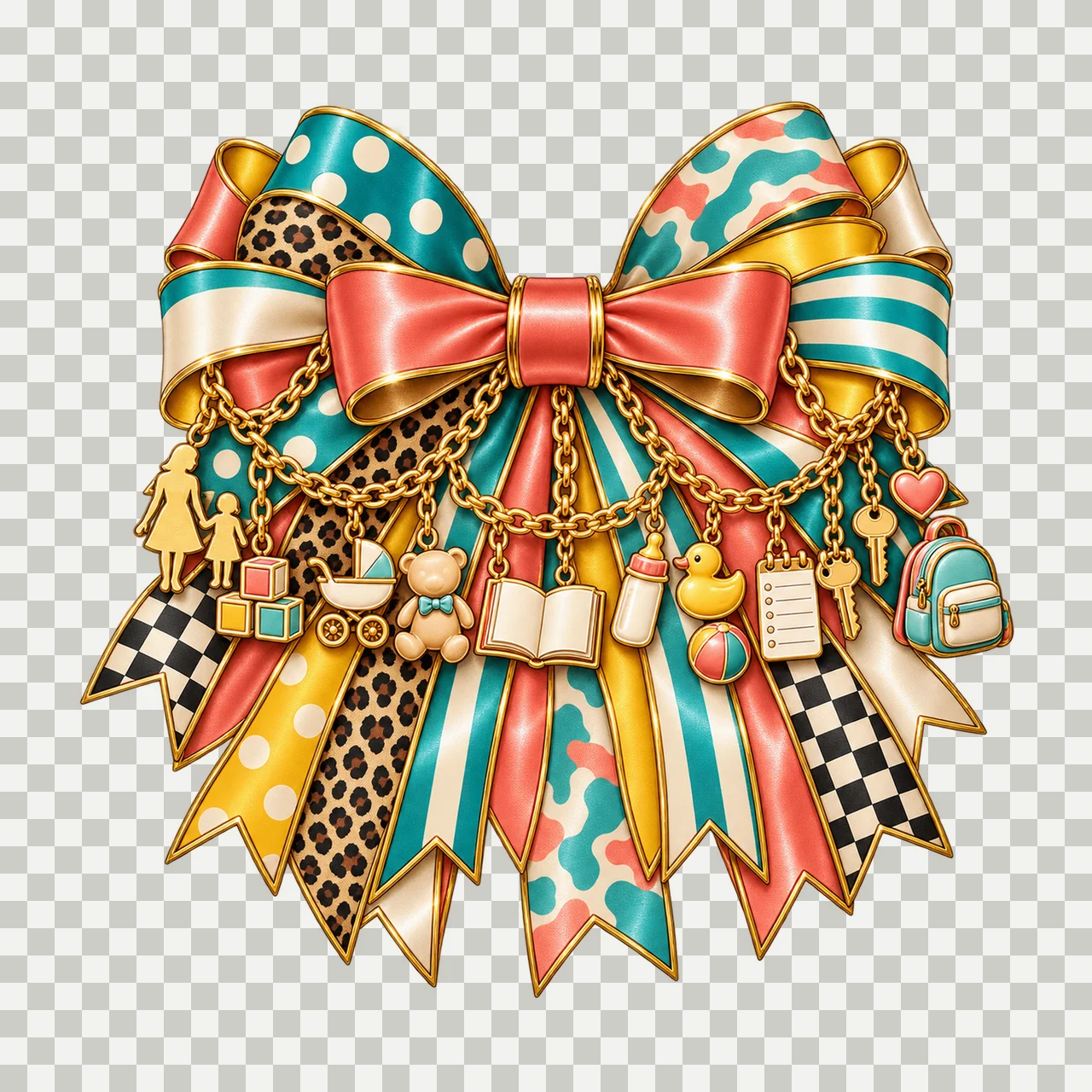 Nanny Bow Charm PNG, Gold Chain Charms, Transparent Sublimation Design, Digital Download transparency and detail preview thumbnail