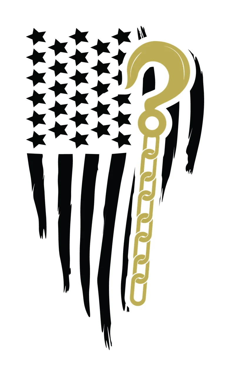 Flag American With Industrial Crane Hook draping chain distressed