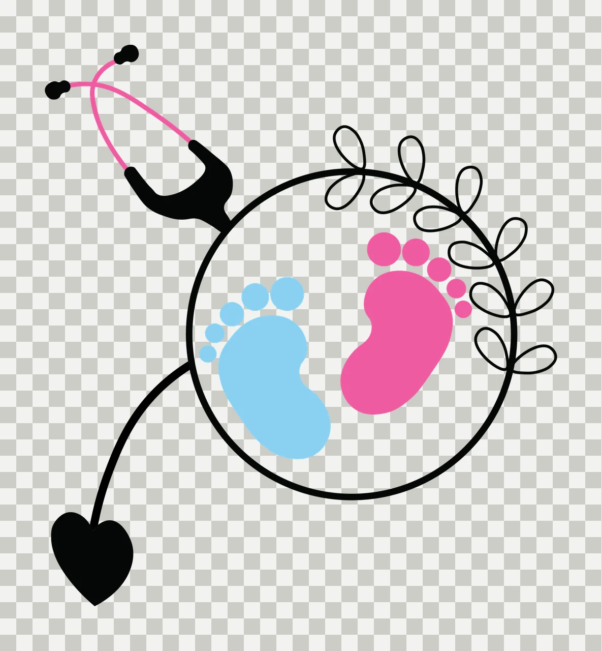 Baby Feet Stethoscope And Illustration encircled heart leaves transparency and detail preview thumbnail