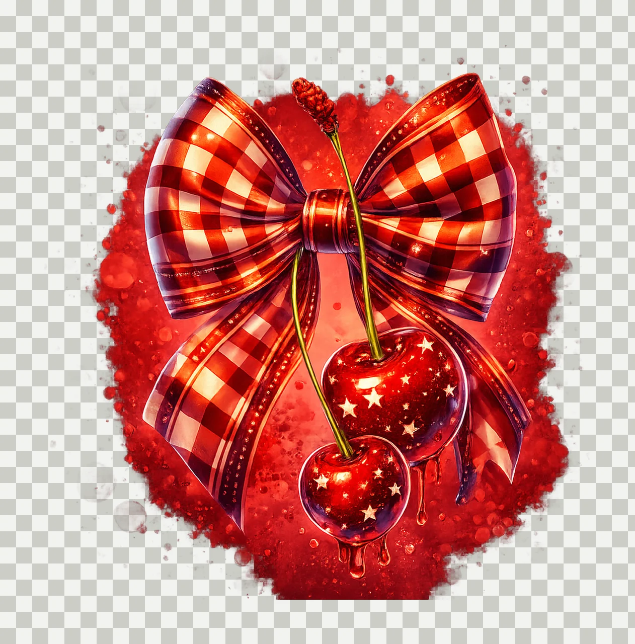Cherry Coquette Bow Pretty Checkered Bow Design Valentines transparency and detail preview thumbnail