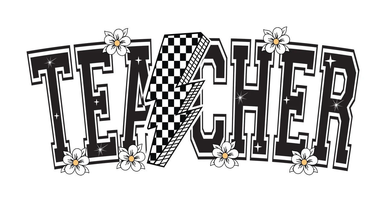 Teacher Bolt Lightning Floral Typography text display flower