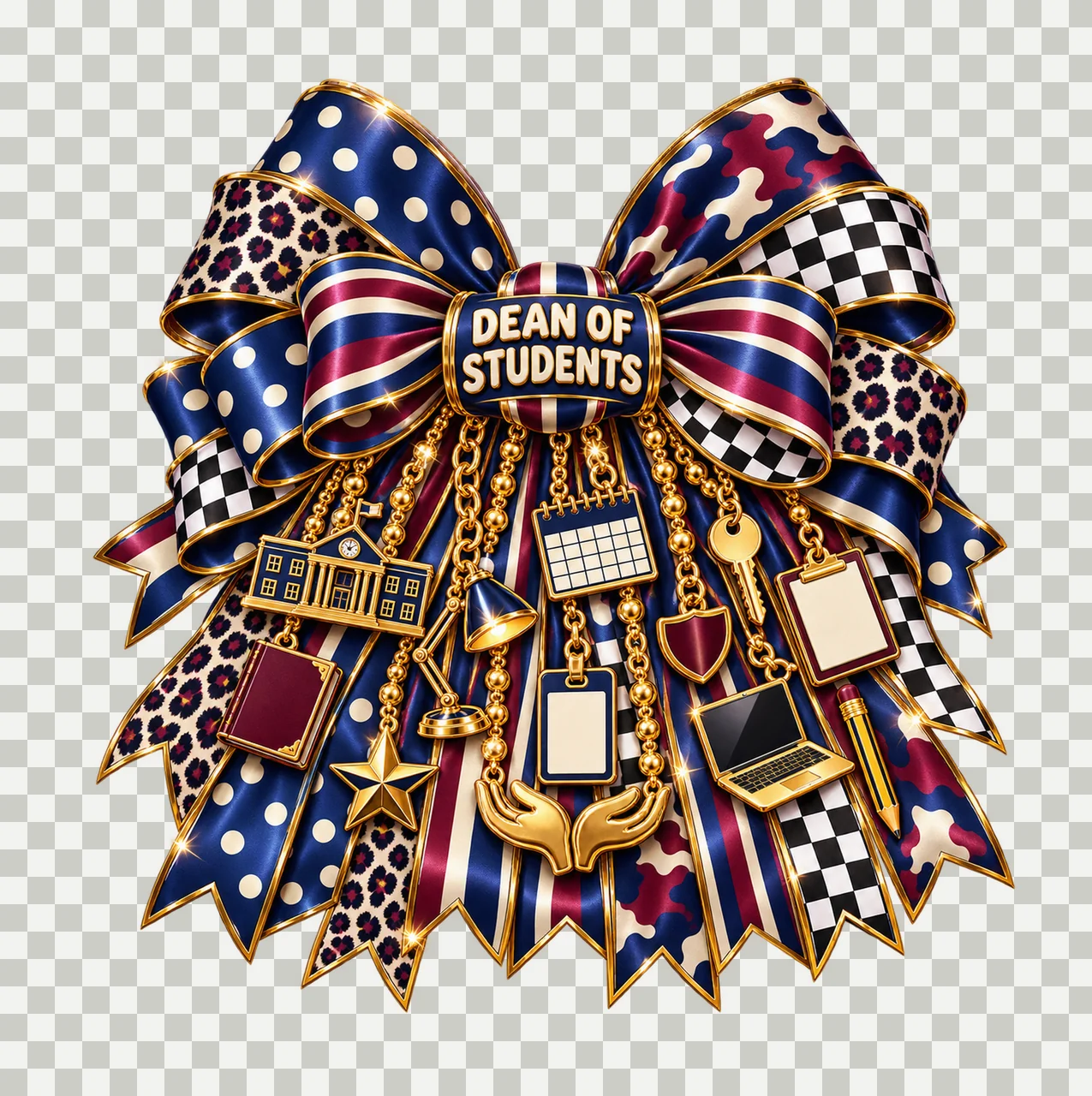 Dean of Students Bow Charm PNG, Gold Chain Charms, Transparent Sublimation Design, Digital Download transparency and detail preview thumbnail