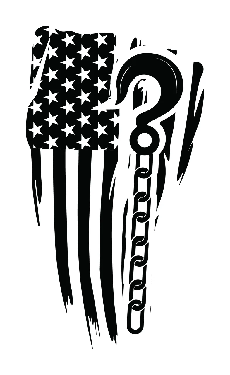 Flag Distressed With Hook And Chain waving stars stripes black