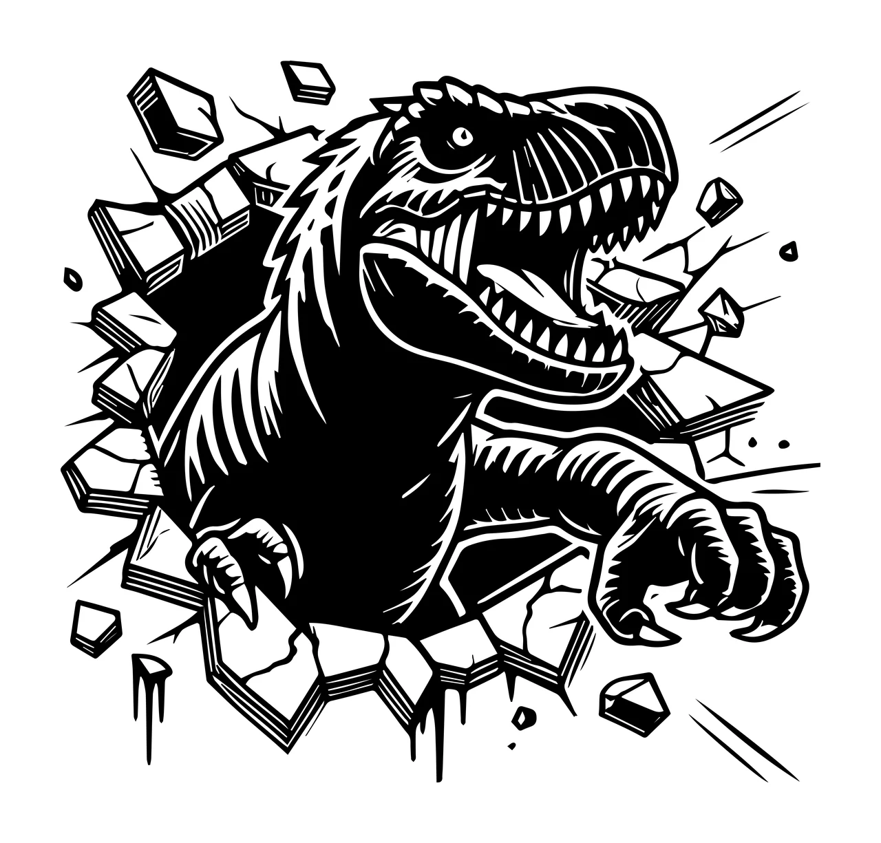 Wall Dinosaur Breaking Through debris black monster creature
