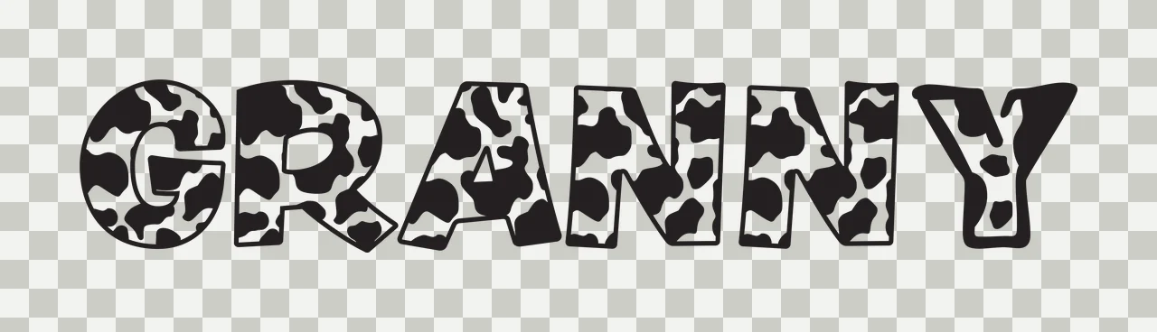 GRANNY Typography Design with cow print pattern, block letters and text GRANNY in black and white transparency and detail preview thumbnail