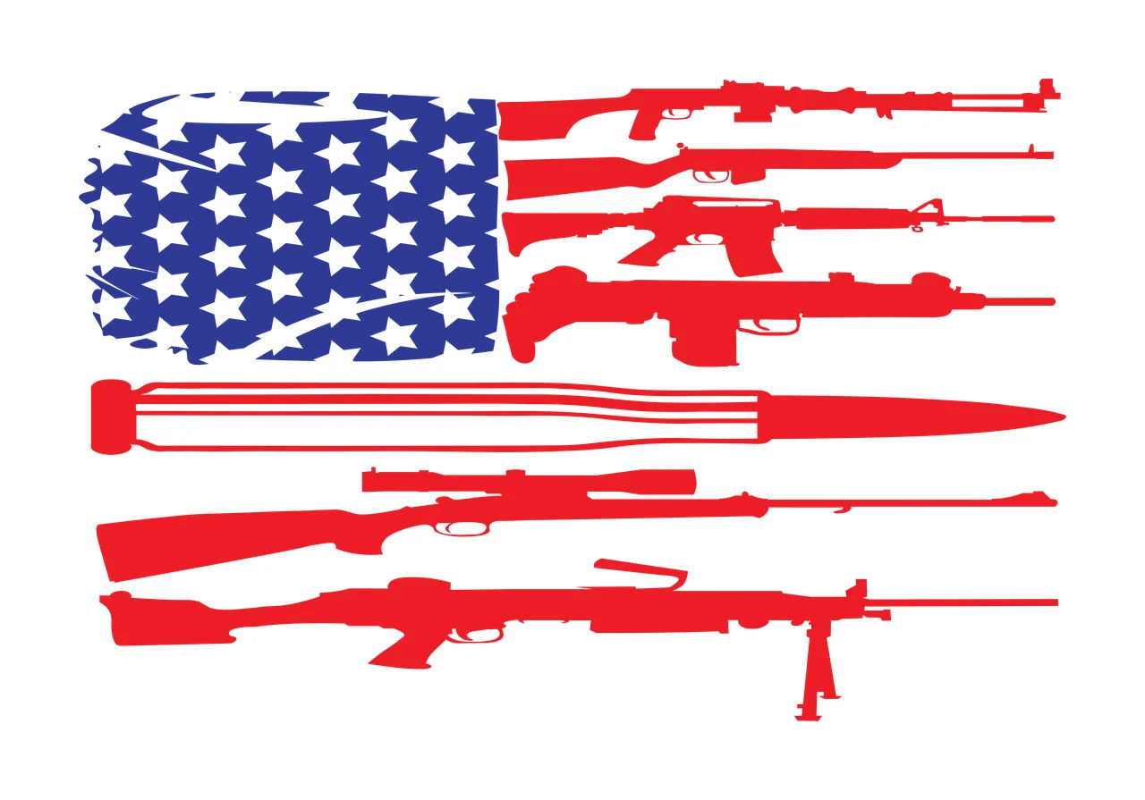 Flag Composed Of Firearms And Bullet stars black weapons silhouette