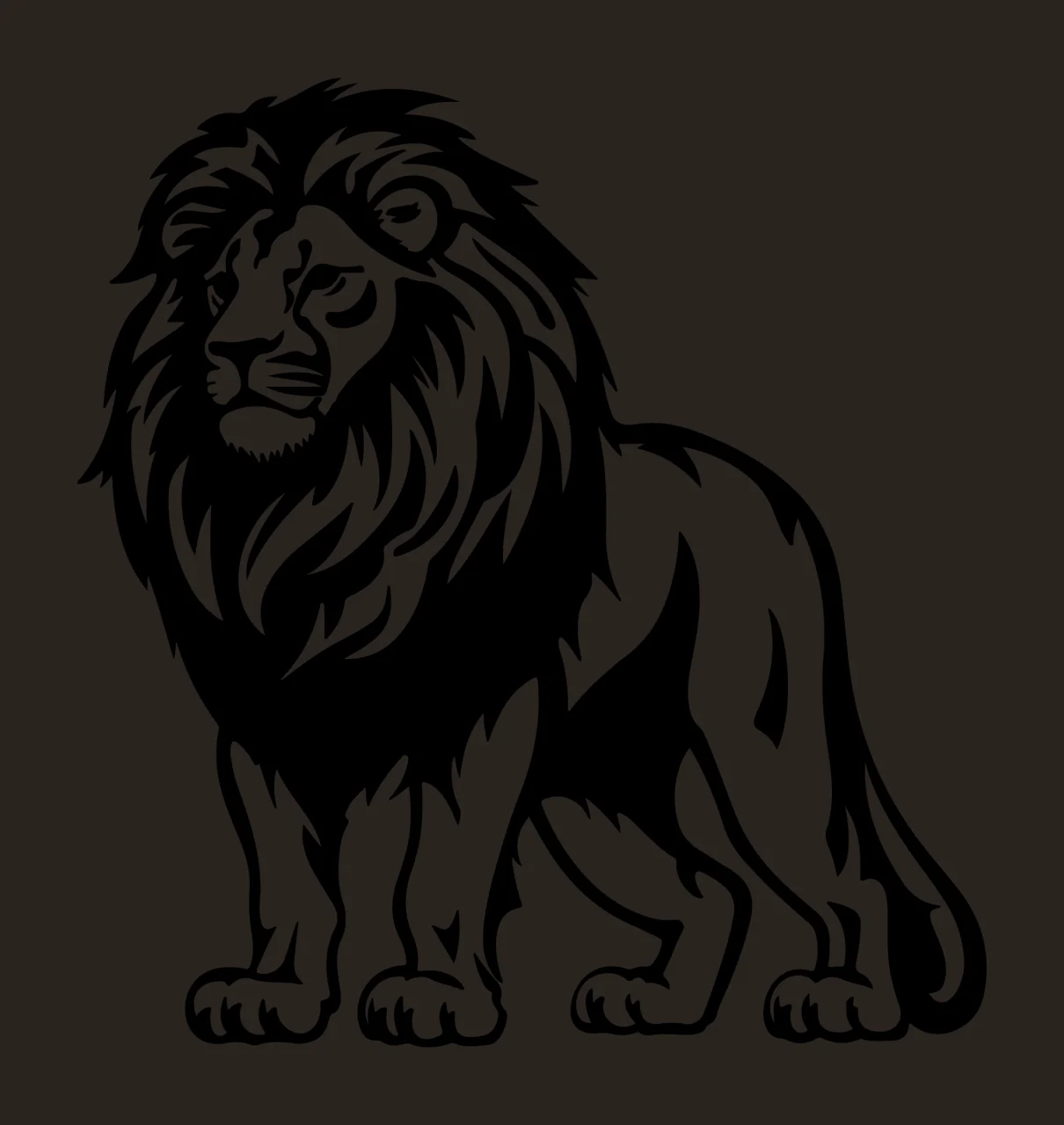 Lion Full Body Graphic Standing Side Mane Tail Paws Silhouette contrast preview thumbnail