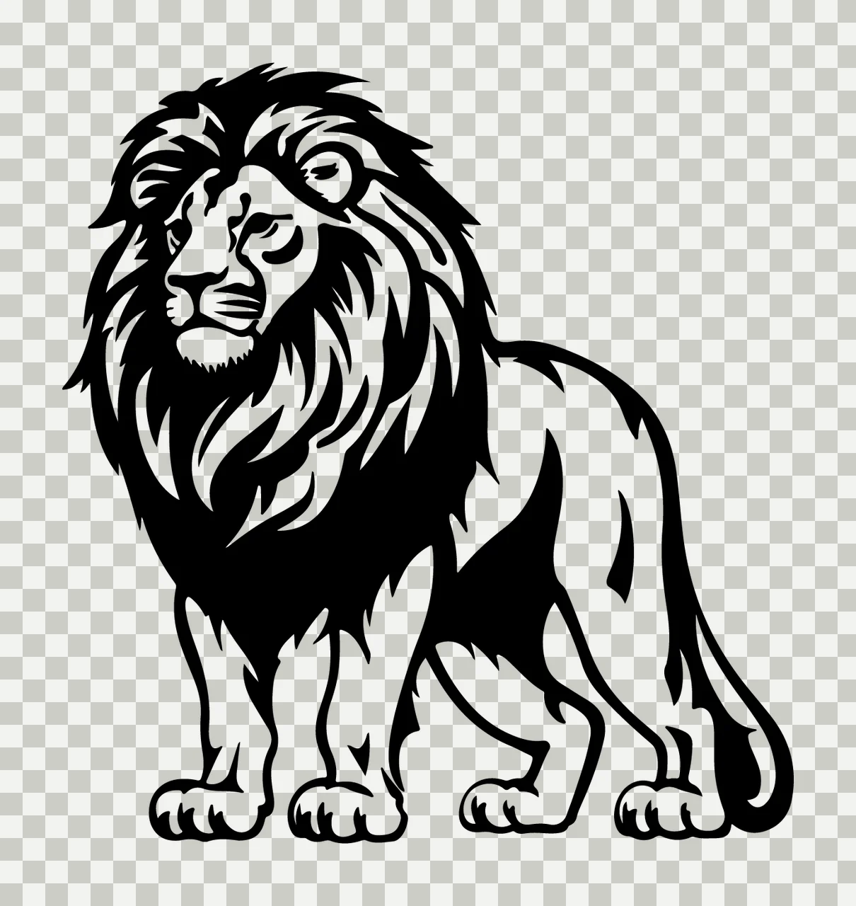 Lion Full Body Graphic Standing Side Mane Tail Paws Silhouette transparency and detail preview thumbnail