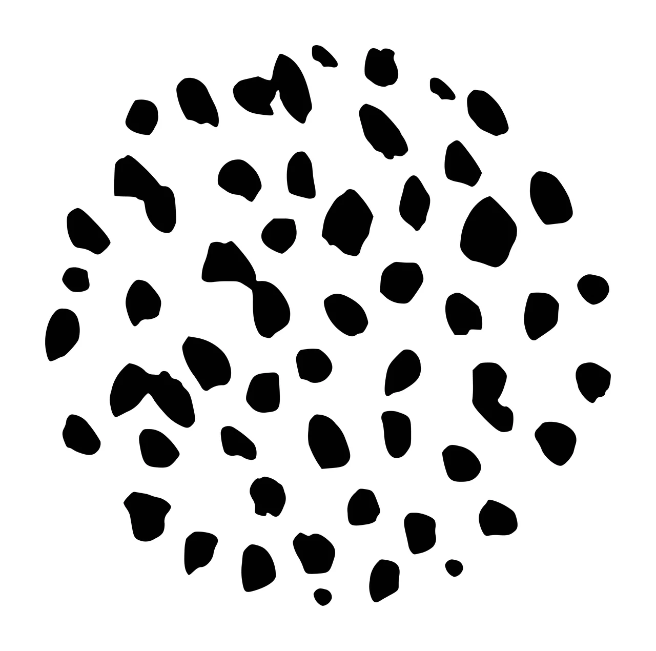 Circular arrangement of black irregular spots Illustration with white background