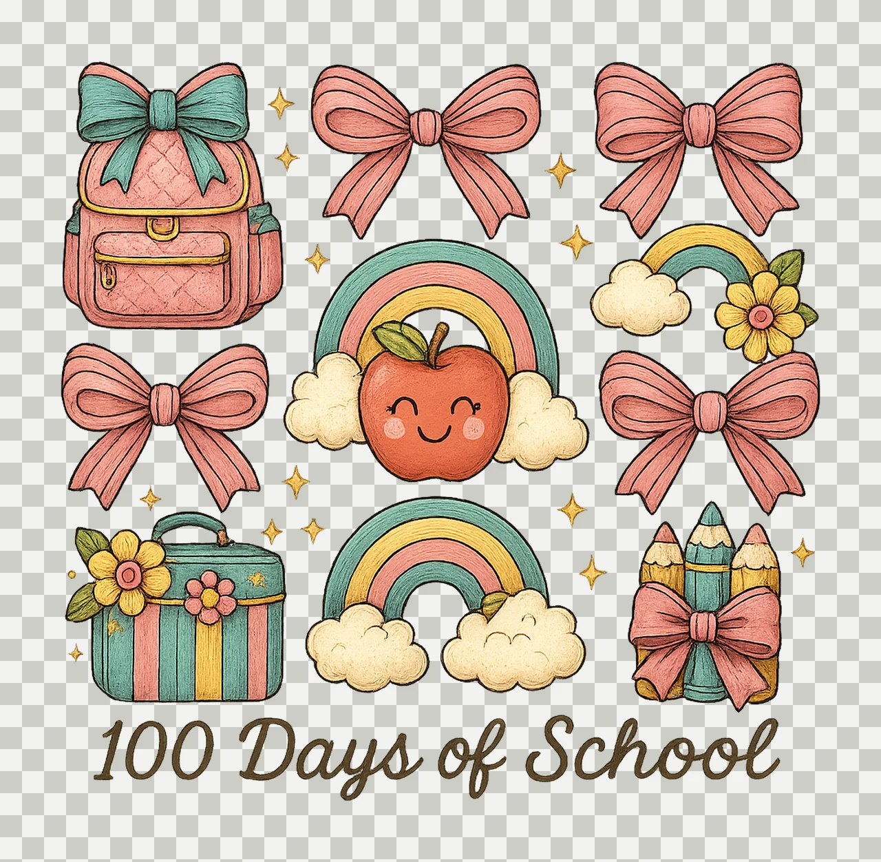100 Days of School Coquette Teacher Artwork Cute School transparency and detail preview thumbnail