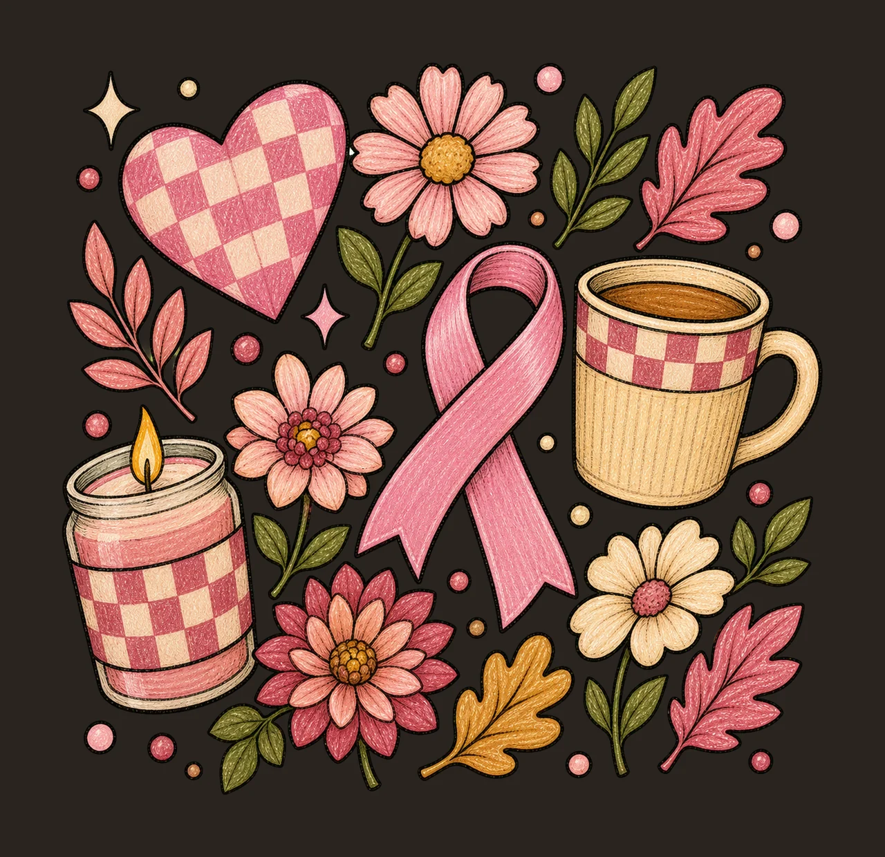 Checkered Heart Ribbon Coffee Mug decorative motifs pink contrast preview thumbnail