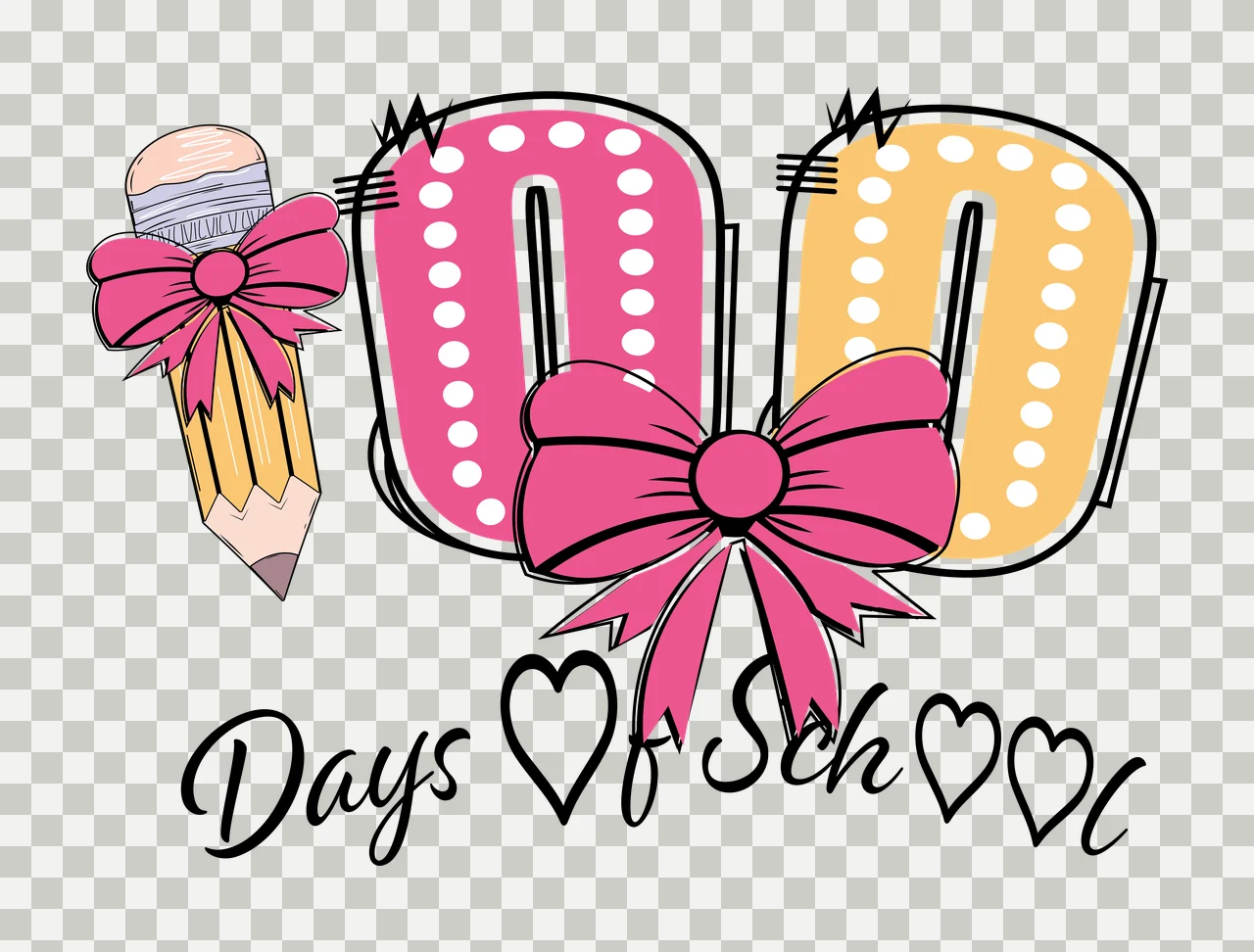 Bow 100 Days Of School Graphic Number Decorating hearts pencil transparency and detail preview thumbnail