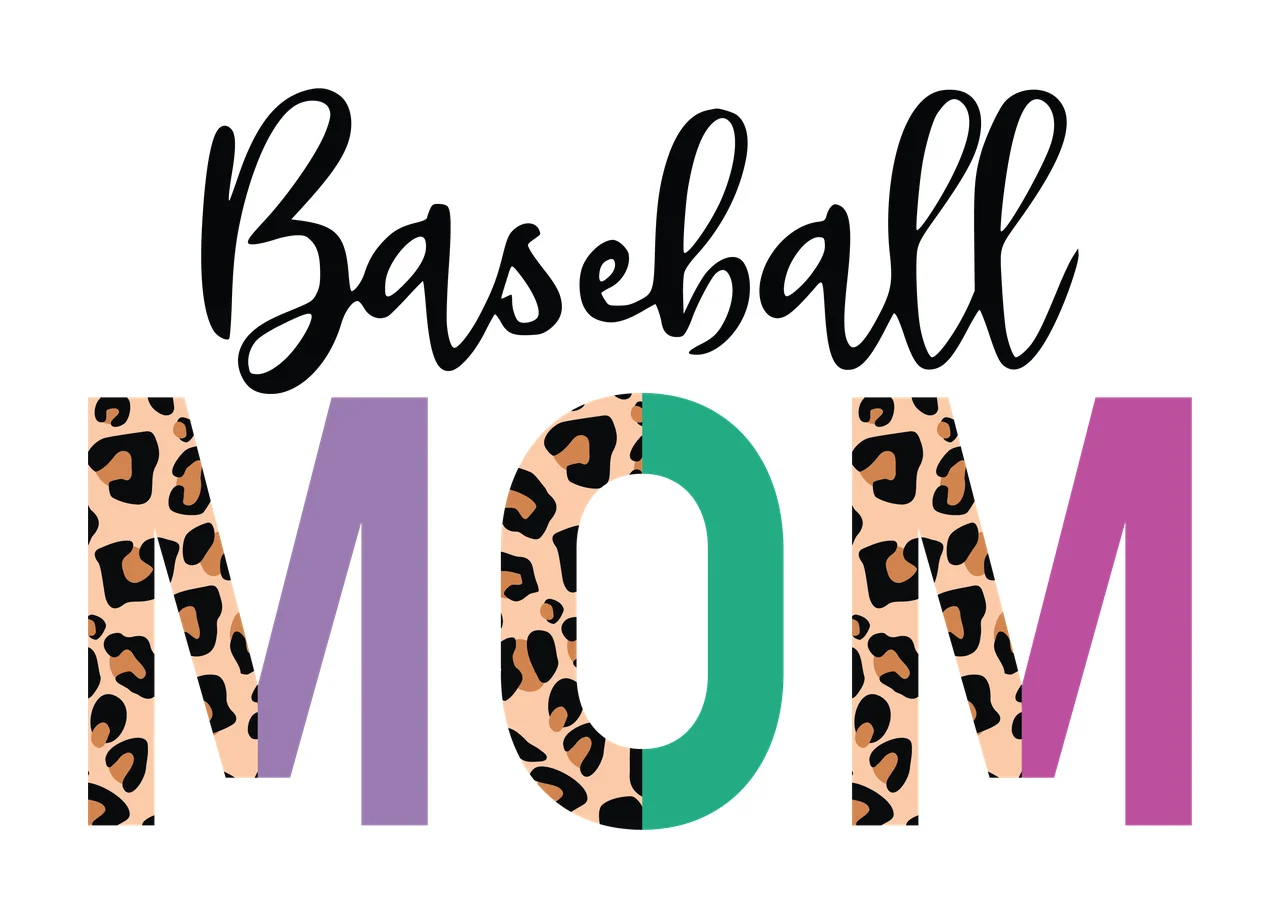 Baseball Mom Text Graphic With Leopard Print Pattern Variation