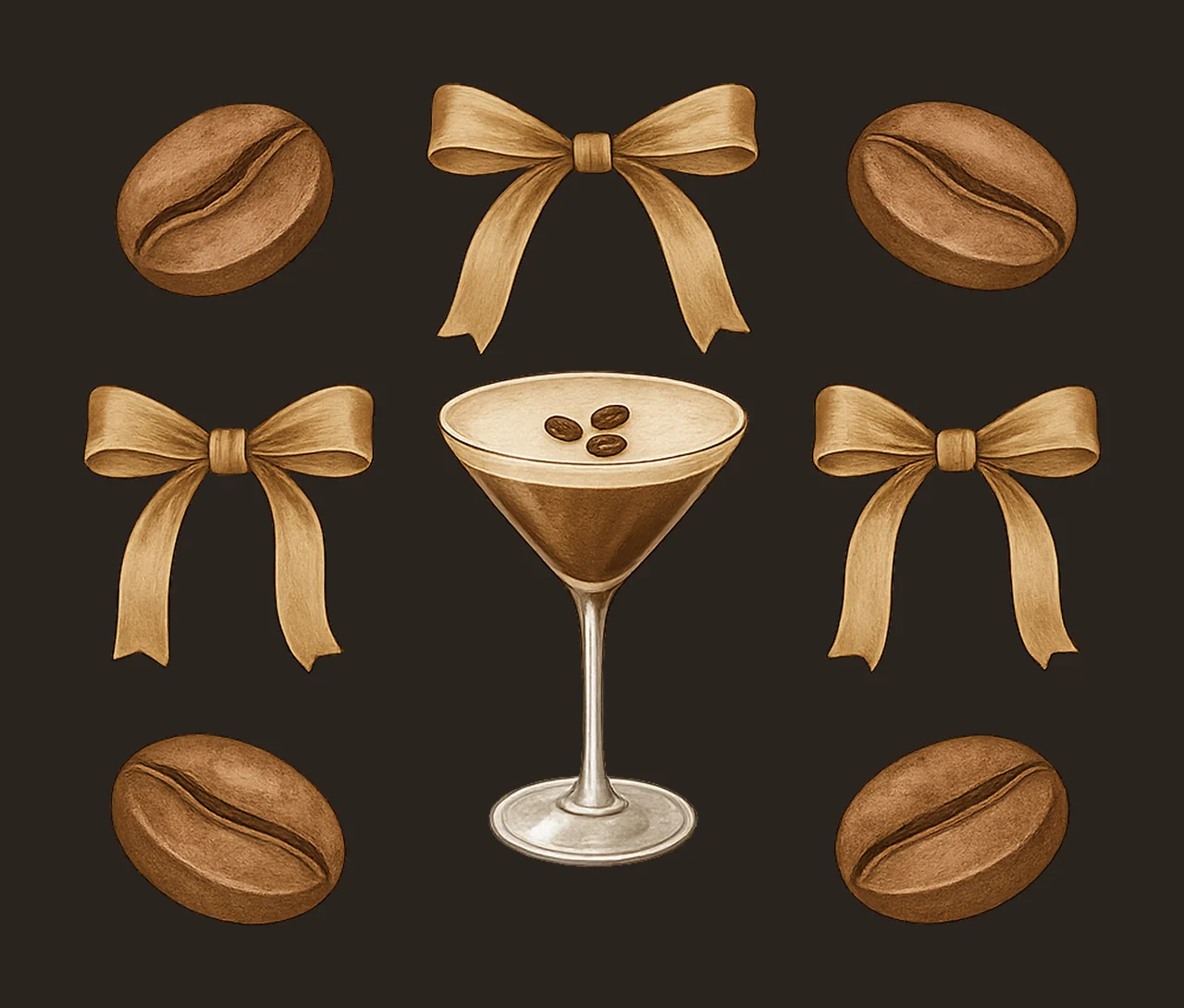 Espresso Martini Coquette Watercolor Bow Digital Printable contrast preview thumbnail