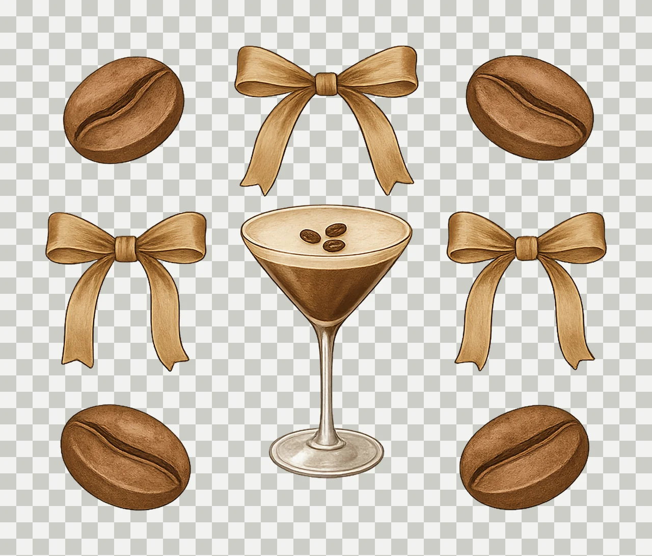 Espresso Martini Coquette Watercolor Bow Digital Printable transparency and detail preview thumbnail