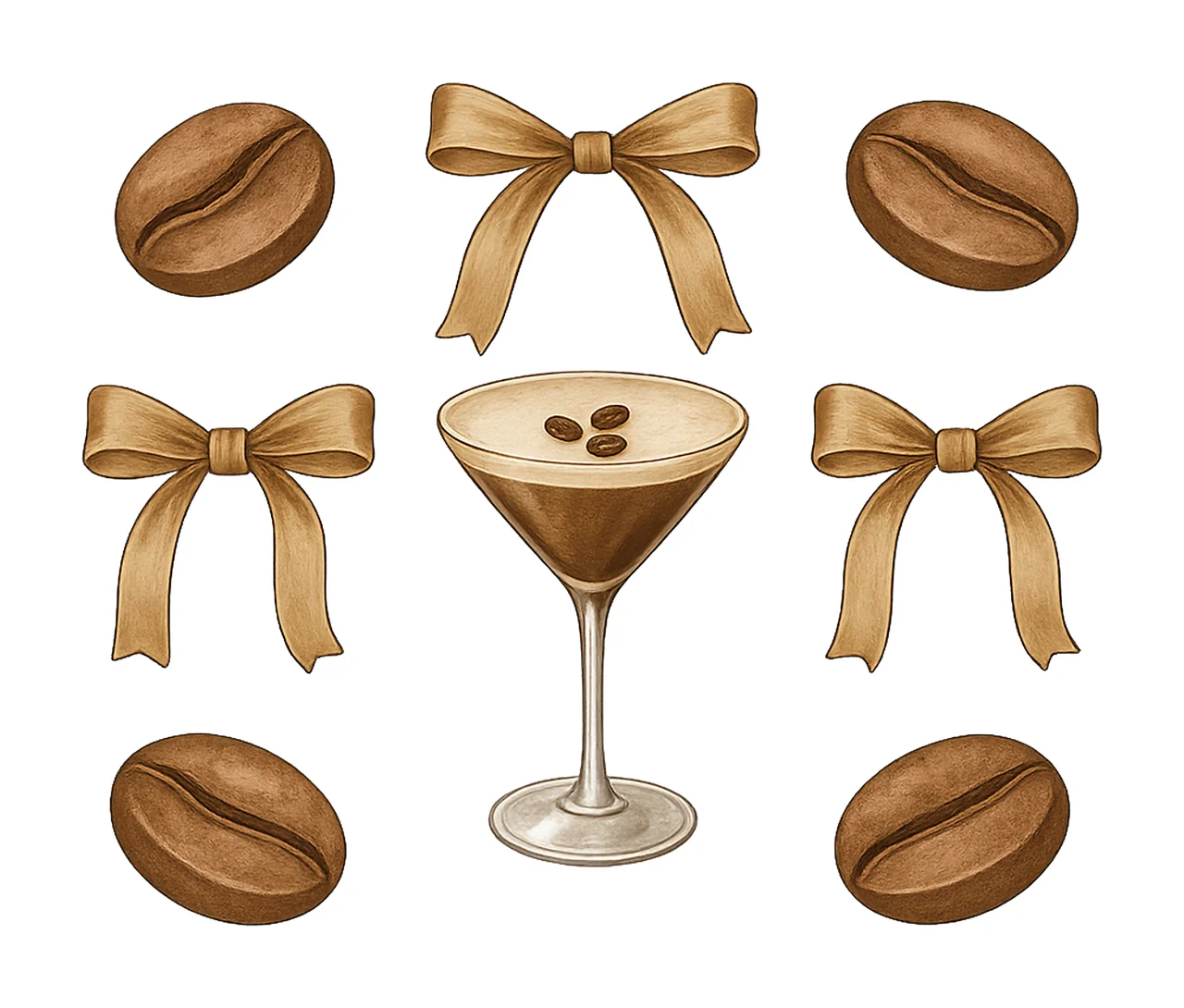 Espresso Martini Coquette Watercolor Bow Digital Printable