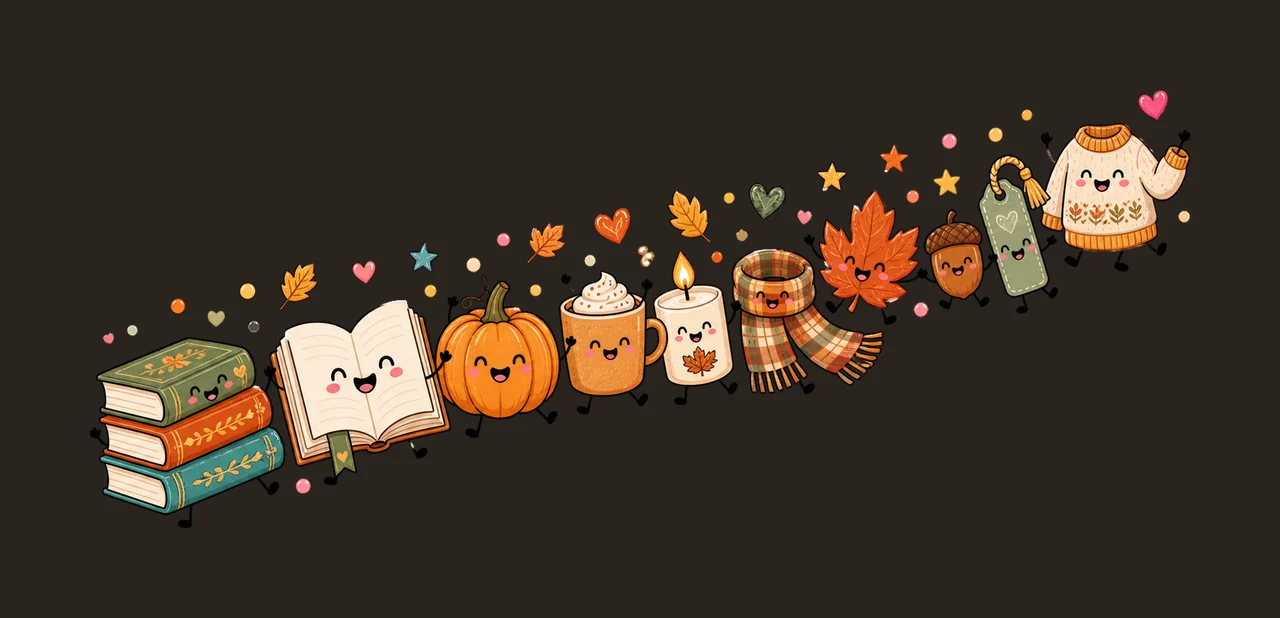 Cute Fall Book Characters Cozy Autumn Reading Variation D contrast preview thumbnail